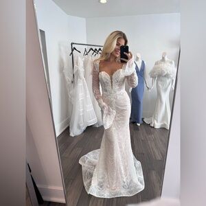 Narianna Lace Sequin Embroidered Long Bell Sleeve Wedding Gown s. 6